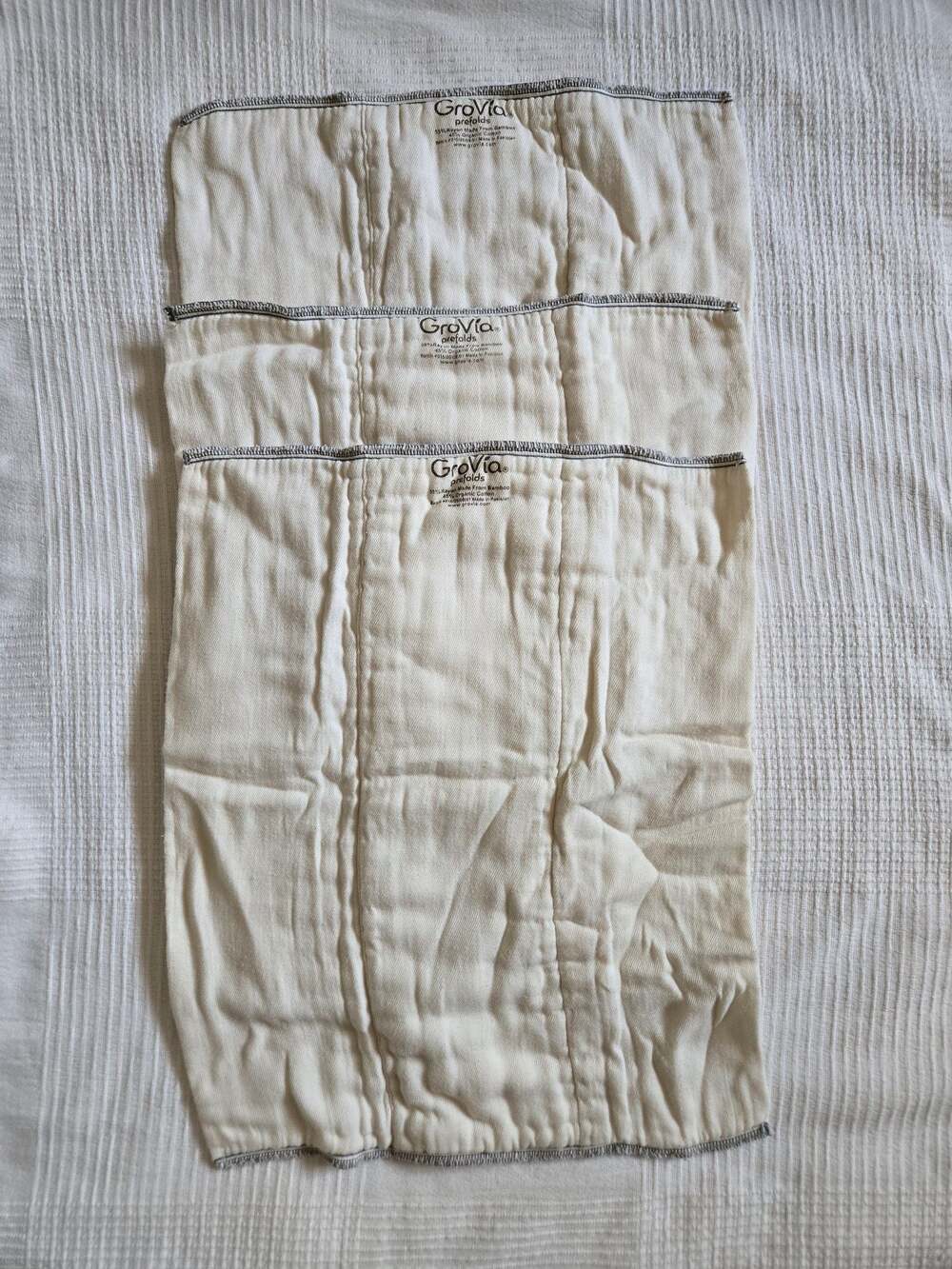 GroVia Large Cotton/Bamboo Prefold Cloth Diapers (3 Pack) Unused
